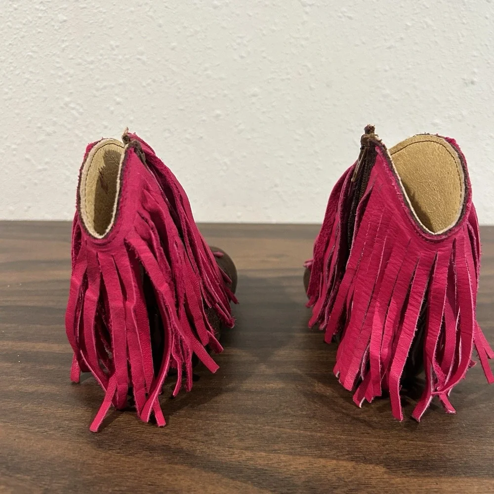 Redhawk Baby Girls Leather Cowboy Boots Moccasin Western Soft Fringe Pink Suede